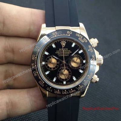 Replica Rolex Daytona Watch Rose Gold Black Ceramic Bezel Rubber Band